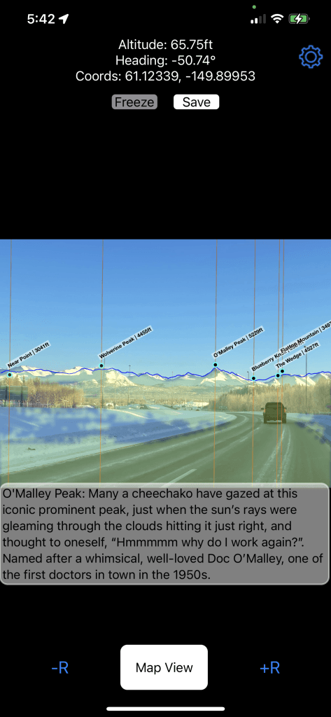 Cheechako app mountain detail view
